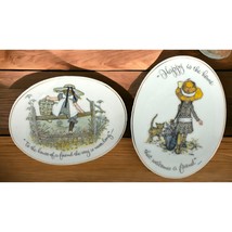 Vintage Holly Hobbie Wall Plaques Oval 1970s Set of 2 Porcelain 1970s Home Decor - £15.67 GBP