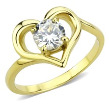 IP Gold Heart Clear CZ Ring Stainless Steel TK316 - £12.78 GBP