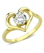 IP Gold Heart Clear CZ Ring Stainless Steel TK316 - £12.58 GBP