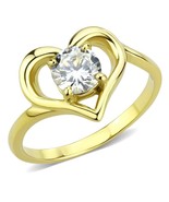 IP Gold Heart Clear CZ Ring Stainless Steel TK316 - $21.78 CAD
