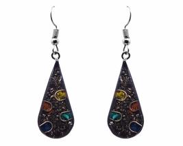 Polka Dot Teardrop Crushed Chip Stone Inlay Resin Metal Dangle Earrings ... - £11.62 GBP