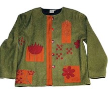 PARSLEY &amp; SAGE Sweater Jacket Green Wool Floral Applique Womens Size M - $856.45 MXN