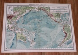 1908 Antique Physical Map Of Pacific Oc EAN Oc EAN Ia Hawaii Australia America - £14.98 GBP