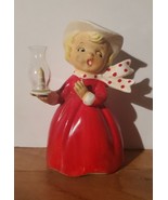 Vintage Ceramic Christmas Girl Holding Candle Lamp Scarf Japan - £30.95 GBP