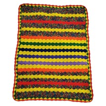 Handmade Crocheted Baby Blanket Rainbow Striped Bright Cheerful Lovey Nursery - £28.18 GBP