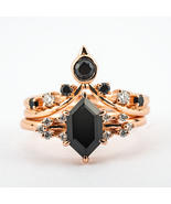 Luxurious Black Onyx Ring Set With Moissanite Wedding Ring Engagement Ring - $1,100.00+