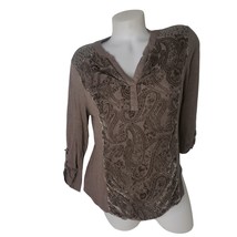 CHICOS Brown Biana Henley Tee 3/4 Length Sleeves Shirt Size 1 (Medium) - $24.75