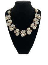 Bling Faux Pearl Statement Necklace Crystal Rhinestones 20&quot; Long Adjustable - £17.22 GBP