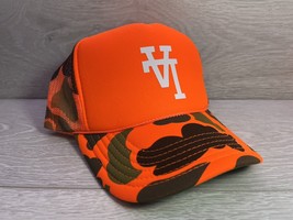 Los Angeles La West Side Orange Camo Hat 5 Panel High Crown Trucker Snapback Vtg - £19.44 GBP