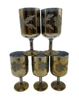 Vintage Footed Cordials Gold Plated Glasses Glass Set Floral Pattern 3&quot; ... - £19.18 GBP