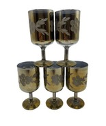 Vintage Footed Cordials Gold Plated Glasses Glass Set Floral Pattern 3" Tall Bar - $24.00