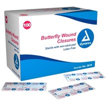 Dynarex Adhesive Butterfly Bandage 100/Box Sterile Waterproof Bandage Fo... - $6.80+