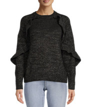 Time and Tru Women&#39;s Shimmering Black Ruffle Sweater pull over size XS (0-2) - £11.17 GBP