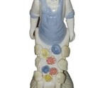 Porcelain Figurine Boy in Overalls with Wheelbarrow of Flowers - $12.99