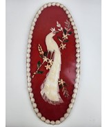 Vintage Seashell exotic bird Art Red Oval Framed Made in Hawaii, New in ... - £46.65 GBP