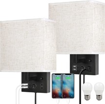 Caduke Bedside Wall Lamp Set Of 2, Plug In Wall Sconce With Usb Charging... - $1,359.41 MXN
