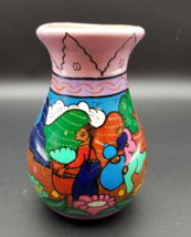 Mexican Pottery Vase Storytelling Folk Art Hand Painted Story Life Terracotta - £13.06 GBP