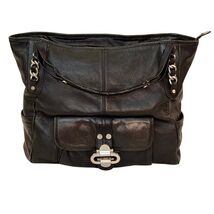 B. Makowsky Black Leather Slouchy Tote Bag Silver HW Chain Strap Leopard... - $34.00