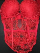 Victoria&#39;s Secret 36C L Bombshell Teddy one-piece Bodysuit Red Lace Very Sexy - £55.55 GBP