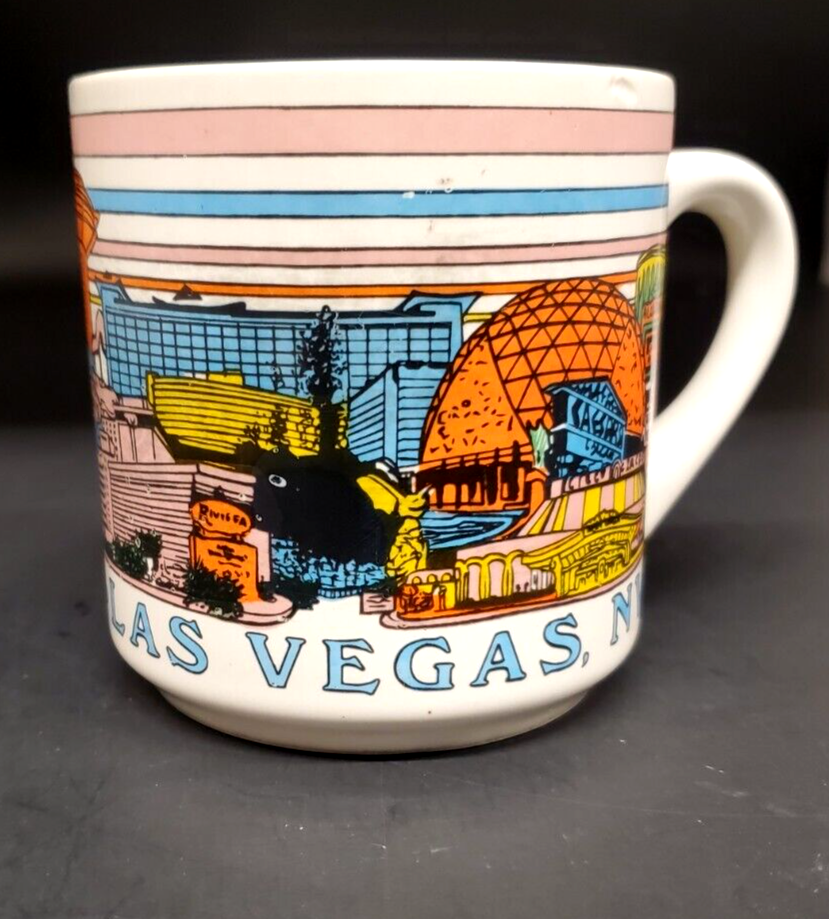 LAS VEGAS 90's Vintage Mug Cup 1990 RTSI Tropicana Caesars Aladdin Mirage Sahara - $19.79
