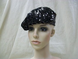 Black Sequin Beret Hat Cap Roaring 20s Flapper Gatsby Fancy Dress Charle... - £9.41 GBP