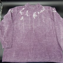Alfred Dunner Purple Violet Embellished Chenille Pullover Sweater SZ 1X Beaded - £19.81 GBP