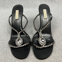 Lord &amp; Taylor Gem Jeweled High Heels Women Size 9.5 Strap Sandals Black ... - $38.99