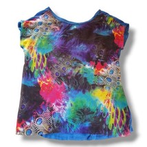 I Jeans By Buffalo Women Size L Colorful Blue Peacock Print Top - £7.91 GBP