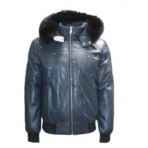 Original Goose Country Men&#39;s Down Bomber Leather Jacket with Fox fur - $373.81