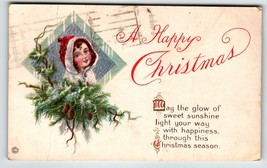 Christmas Postcard Girl Wearing Hooded Jacket Stecher Greetings Vintage 1919 - £4.55 GBP