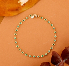 5Ct Round Cut Simulated Green Emerald 14K Yellow Gold Plated Tennis Bracelet - £107.59 GBP