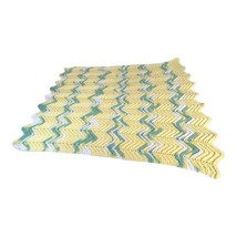 Baby Crib Handmade Afghan Throw Crochet Chevron Lines Yellow Green White 33X25 - £29.88 GBP