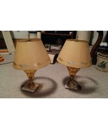 Pair of Lamps Marble Base Amber Glass Middle 1950&#39;s 1960&#39;s Mid Century - £99.79 GBP