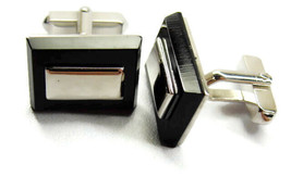 Swank Black Onyx Classy Cufflinks Vintage Sterling Silver 925 Patina Tux... - $98.99