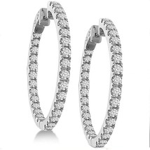 CLASSIC 14kt White Gold Plated In-Outside 4.5Ct Simulated Diamonds Hoop Earrings - £94.45 GBP