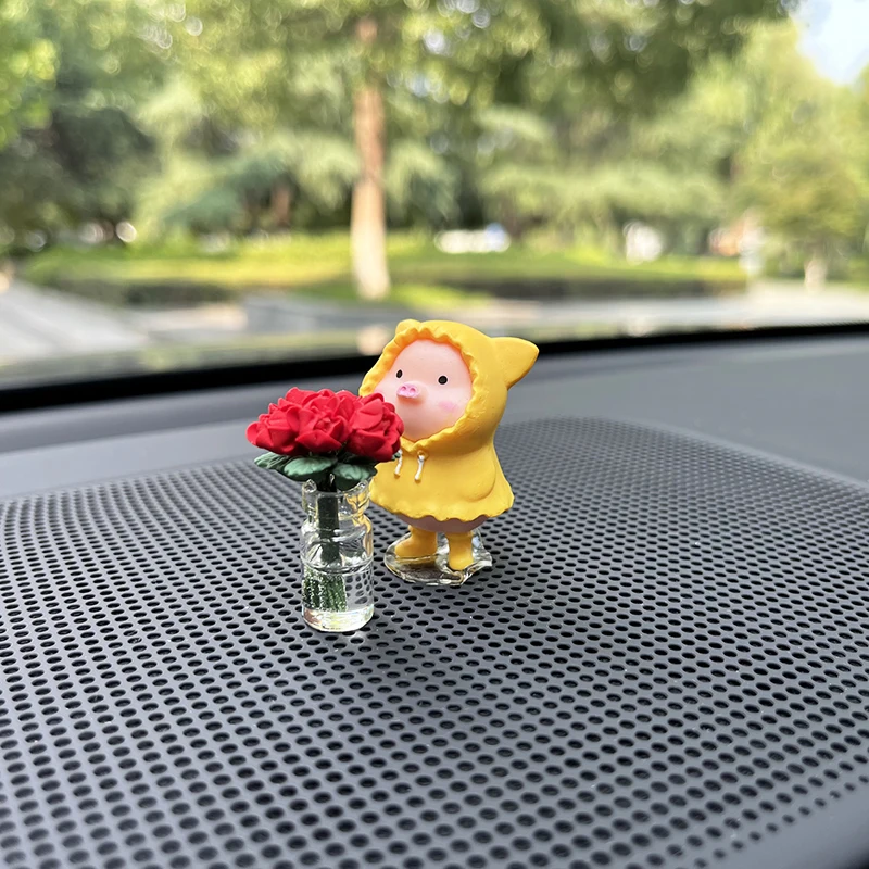 Anime Car Center Console Decoration Ornaments Cute Pig Smell Flower Action - $15.66+