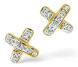 0.33ct Diamond 14k Yellow Gold Lovely Cross Engagement Earrings - £455.81 GBP