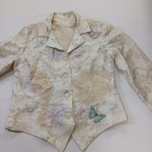 Women's Cream/Tan Floral Embroidered 4-Button Blazer Jacket Measured Chest 38" image 13