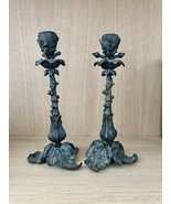 Antique French Bronze Art Nouveau Candlesticks Flower Rose Motif - $3,782.49 MXN