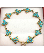 Egyptian Turquoise Lotus Flower Bracelet Stamped 18K Yellow Gold Pharaon... - £914.96 GBP