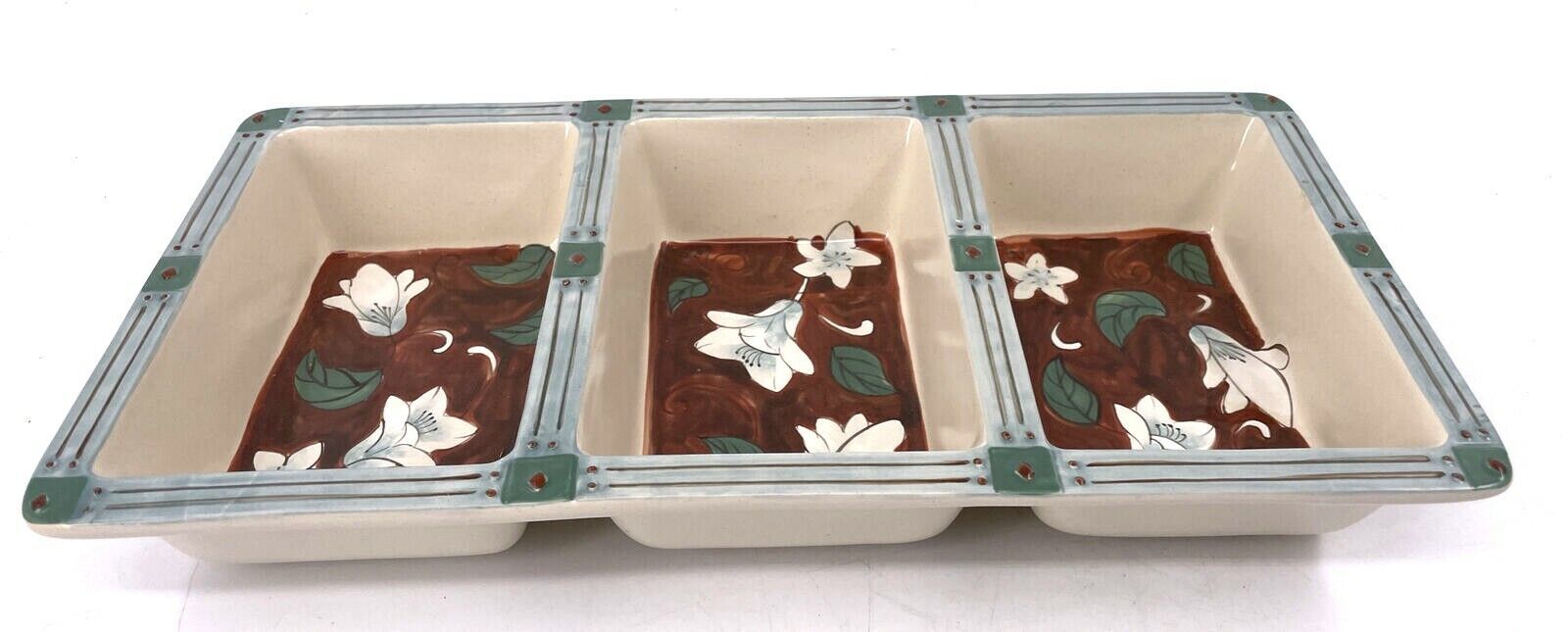 Pfaltzgraff Mission Flower Stoneware 3-Part Relish Mission Flower Width ... - $69.29