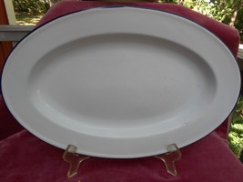 Enamelware oval serving platter 13&quot; cobalt blue trim graniteware antique rare - £15.31 GBP