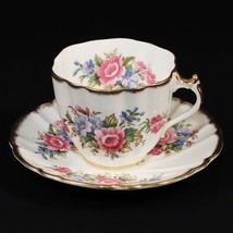 Stanley Bone China England Cup &amp; Saucer Pink Blue Floral Spray Scallop G... - £41.86 GBP