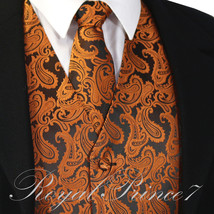 Rust Orange XS to 6XL Paisley Tuxedo Suit Dress Vest Waistcoat &amp; Neck ti... - £18.91 GBP+