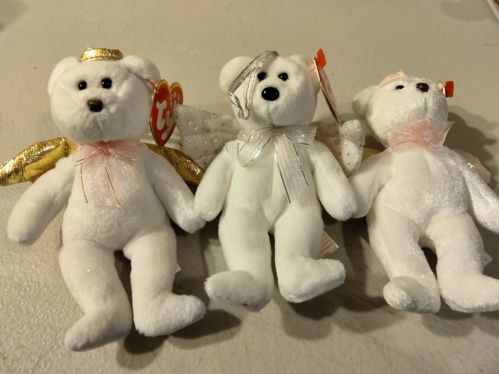Primary image for Ty Christmas Ornament Jingle Beanies Winged Angel White Bears Halo, Halo 2, and 
