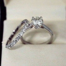 Engagement Ring Set 2.60Ct White Round Cut Moissanite 14K White Gold in Size 7.5 - £244.84 GBP