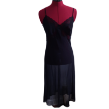 Vintage Vanity Fair lingerie sheer lace black slip polyester size 34 neg... - $5.00