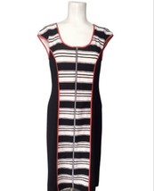 Joseph Ribkoff Full Zip Pencil Sheath Dress Sz 8 Striped Stretch Textured Career - £23.65 GBP