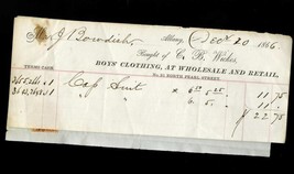 1866 antique C.B.WICKES j.bowdish ALBANY NY+rev stamp receipt clothing cap suit - £22.58 GBP