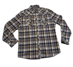 BKE Athletic Fit Pearl Snap Plaid Shirt Blue Brown Mens XL Western Cowboy - £12.37 GBP